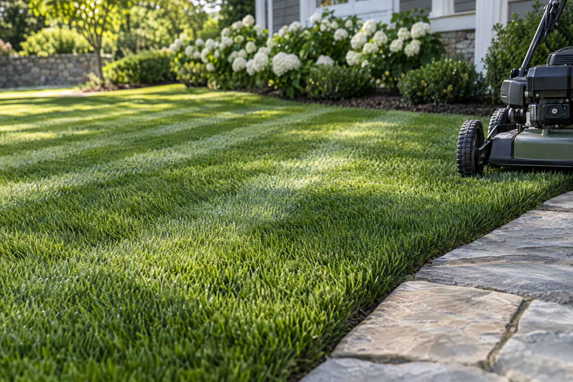 Illustration of a freshly mowed lawn with crisp edging